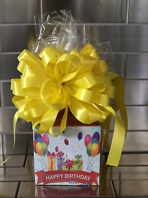 #ad #ad Happy Birthday Candy Gift Basket Box Banner Balloon Theme With Yellow Bow $8.75