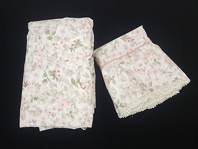 #ad Vintage Springs Twin Fitted Bed Sheet and One Pillowcase Flowers Pink Beige $14.99