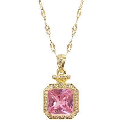 #ad Cubic Zirconia Pendant Necklace for Women Pink Quadrate Pendant Tone Fashion $14.90