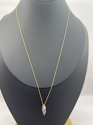 #ad STS 14k yellow Gold Amethyst stone w diamonds pendant amp; fine 14k chain 19” $210.00