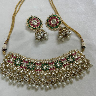 Bollywood Style Gold Plated Indian Pachi Kundan Polki Choker Ruby Necklace Set $339.99