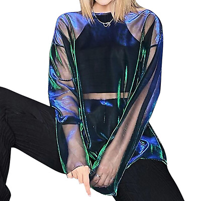 #ad Women Transparent Loose Blouse Summer Long Sleeve Shirt Cover Ups Sexy Clubwear $17.00