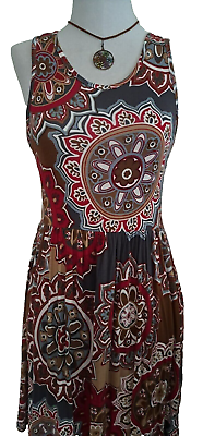 #ad Sleeveless Sun Dress Size Med Geometric Print Summer Dress Stretch Shift New Tag $23.00