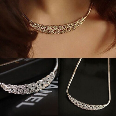 Fashion 925 Silver Gold Cubic Zirconia Pendant Necklaces Women Wedding Jewellery C $2.99