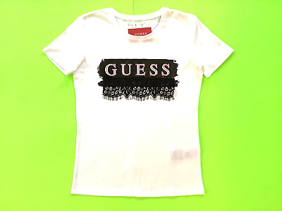 #ad New GUESS Los Angeles Women’s Short Sleeve T Shirt MEDIUM White w Black Red $29.00