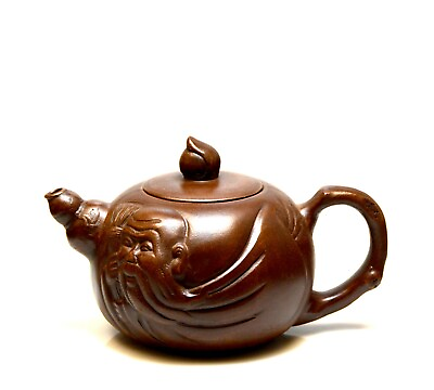 #ad Fine Chinese Carved Longevity Figure Yixing Zisha Purple Clay Ceramic Teapot $55.00