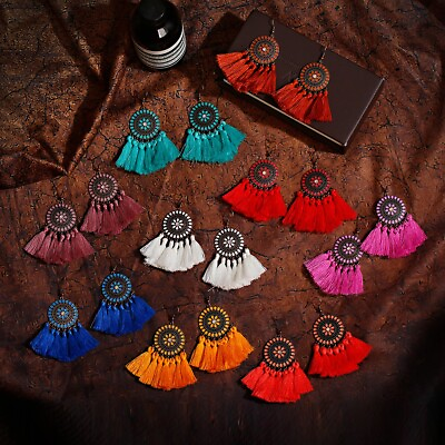 #ad Bohemian Tassel Drop Earrings Circle Shape Cotton Fringe Earinngs For Women Gift C $2.59