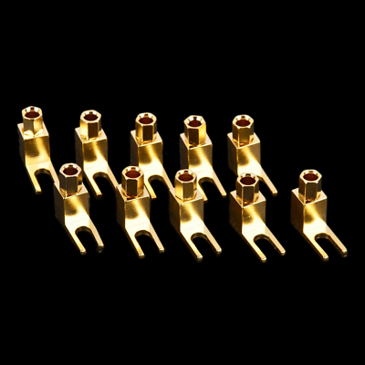 #ad New 10 Pcs Spade Gold Plated Banana Plug Audio Speaker Cable Connector Adapter $11.28
