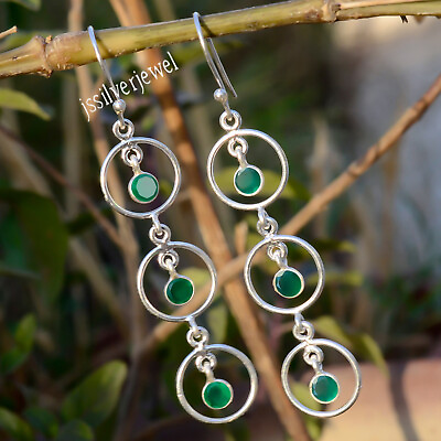 #ad Green Onyx Round Cut Gemstone 925 Sterling Silver Valentine Gift Couples Earring $28.07
