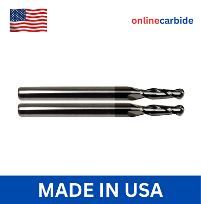 #ad 2 PCS 1 16quot; 2 FLUTE BALL NOSE CARBIDE END MILL TIALN COATED $17.95