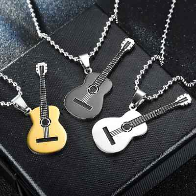 #ad A46 15 Stainless Steel Guitar Pendant Necklace Choker Women Men Charm No Fade $9.99