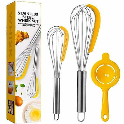 #ad 3Pcs Stainless Steel Hand Mixer Egg Beater Kitchen Whisk Blender amp; Egg Separator $6.39