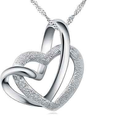 #ad Women Sterling Silver Love Double Heart Pendant Necklace 18quot; Chain Gift Box B18 $19.99