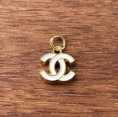 #ad Chanel Gold and White CC Charm ; 15mm $20.00