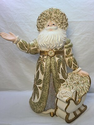 #ad Vintage Ceramic Santa Claus Gold White 15 inch christmas holidays decoration $39.00