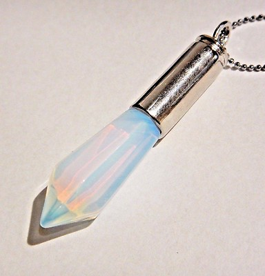 #ad OPALITE HEX POINT CRYSTAL IN BULLET CASING pendant quartz necklace silver GP V5 $9.59