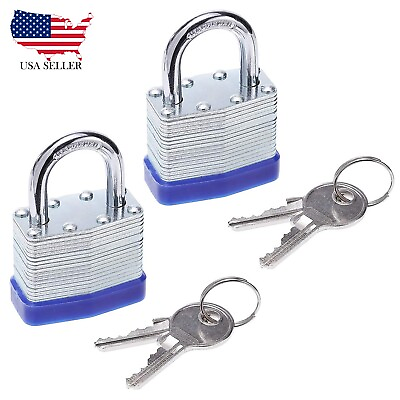 #ad Laminated Steel Padlock with Key Lock 1 1 4 in Wide Lock Body Fence 2 Pack $9.95