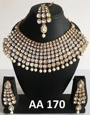 #ad #ad Indian Fashion Jewelry Sets CZ Pearl Wedding Ethnic Necklace Earrings Tikka Set $41.00