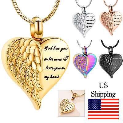 #ad #ad Angel Wing Heart Urn Necklace Locket Memorial Cremation Jewelry for Ashes Holder $9.99