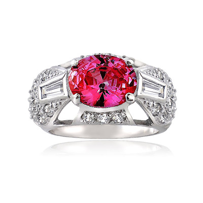 #ad #ad 925 Silver Lab Created Pink Sapphire amp; CZ Baguette and Pave Filigree Ring $24.99