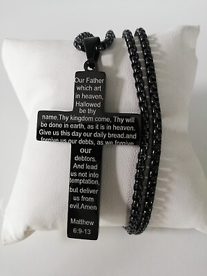#ad Lords Prayer Cross Necklace Stainless Steel Cross Necklace Men Cross Pendant New $14.99