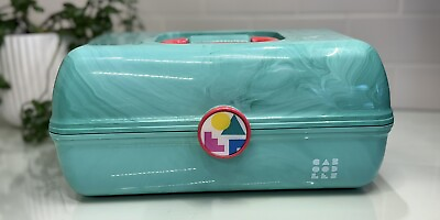#ad Caboodles Retro On The Go Storage Make Up Case With Mirror Teal Marbled Mint $27.99