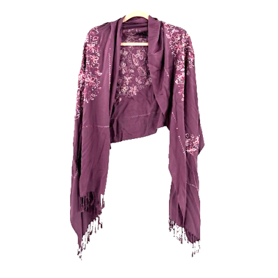 #ad Eyeful Scarf Shawl Wrap Embroidered Floral Butterfly Art to Wear Pink 27quot;X76quot; $12.99