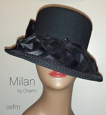 #ad Milan by Charm Classy Black Hat Women#x27;s Brim $45.00