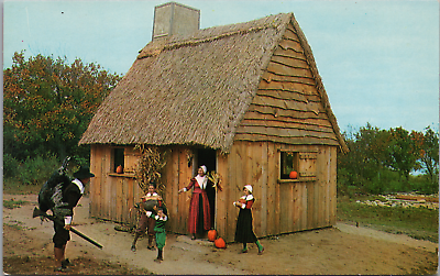 #ad Thanksgiving Pilgrim Family Turkey Rifle Pumpkins Cornstalks Home Period Dress $4.45