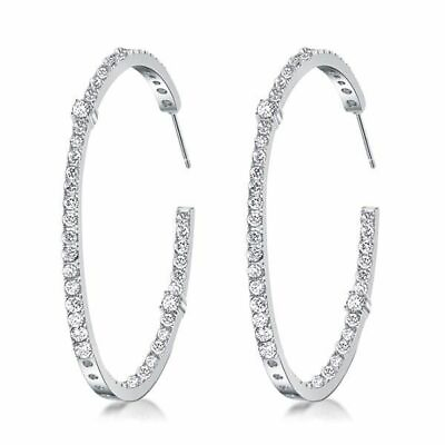#ad 925 Sterling Silver Plated CZ Round Cut 30MM Hoop Earrings For Women $9.99