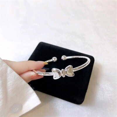 Fashion Silver Bowknot Bracelet Adjustable Bangle Women Wedding Jewelry Gift New C $1.31