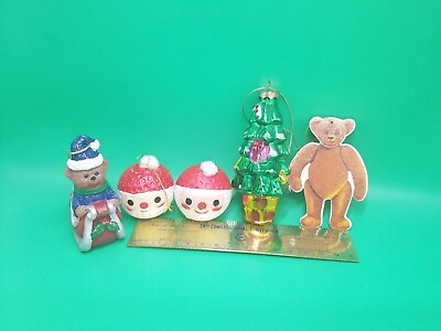 #ad Vintage 80#x27;s Christmas Tree Ornament Lot Santa Craft Ball Teddy Bear Sleigh Set $10.99