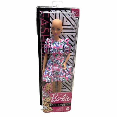 #ad Barbie Fashionista Doll #150 Bald with Earrings amp; Pink Floral Dress White Boots $20.00