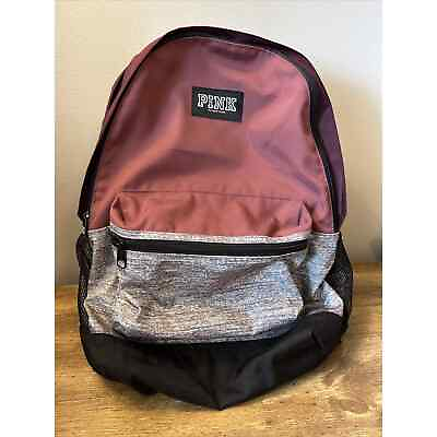 #ad PINK Victoria#x27;s Secret Campus Backpack Black Grey Chalk Pink Large Zippered $54.00