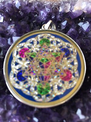 #ad $72 Metatron#x27;s Cube Flower Of Life 1 5 8quot; Pendant Lapis Lazuli Gemstone Necklace $72.00