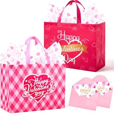 #ad 13quot; Valentine Gift Bags with Tissue Paper2 Large Valentines Day Gift Bags Re... $12.68