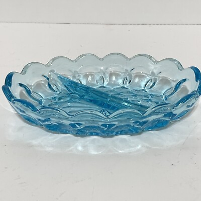 #ad vintage Indiana Glass blue oval divided relish or candy dish. 15 $9.00