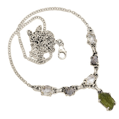 #ad Natural Genuine Czech Moldavite amp; Herkimer Diamond 925 Silver NecklaceSN18941 $69.99