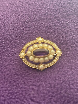 #ad Vintage 1920#x27;s 15CT Solid Yellow Gold Victorian Amethyst Seed Pearl Brooch Pin⚜️ $485.00