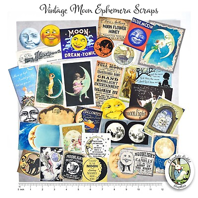 #ad Vintage Moon Ephemera Scraps Paper Die Cuts Junk Journals Crafts Scrapbook $9.00