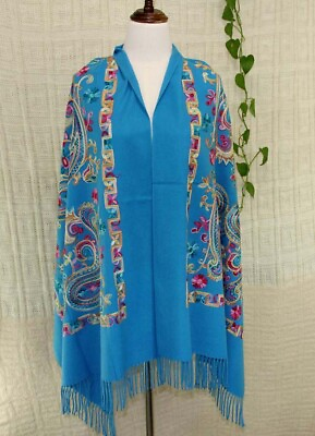 #ad Fashion Embroidered large Vintage Paisley Cashmere Wool Soft Shawl Scarf 938 $18.14