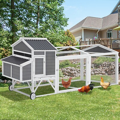 #ad 95quot; Chicken Coop w Nesting Boxes Large Wooden Hen Hutch Poultry Cage w Wheels $254.98