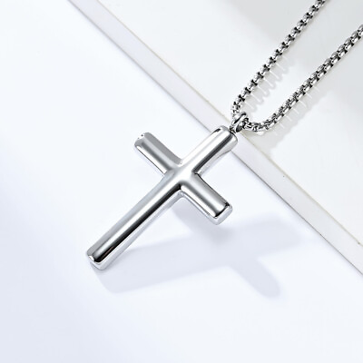 #ad Silver Cross Necklace Men Women Stainless Steel Simple Plain Jesus Pendant Chain $9.56