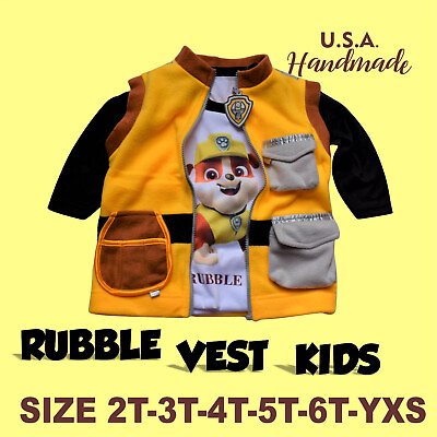 #ad Rubble Rescue Pups Paw Vest Costume Birthday Kids Size 4 Red Flecee Material $48.99