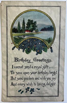 #ad Birthday Greetings Royal Gift Antique Postcard Posted Morris Illinois 1915 $12.99