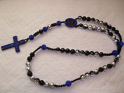 #ad Shamballa Crucifix cross Necklace Blue amp; Silver colour amp; Diamante Cross GBP 9.58