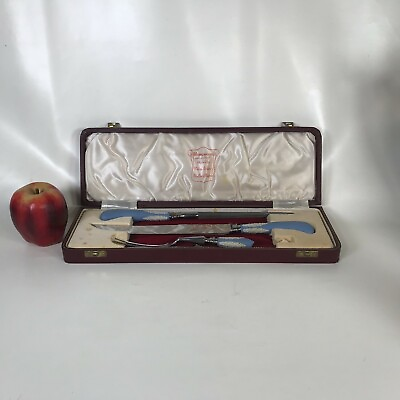 #ad Vintage Wedgwood Blue Solid Jasper Ware 3 piece Carving Set W box $50.00