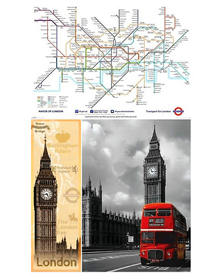 #ad London 3 individual posters Vintage Red bus Underground Map UK Europe Culture $34.99