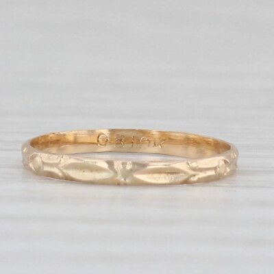 #ad Antique Otsby Barton Baby Ring 10k Yellow Gold Etched Small Size Band $179.99
