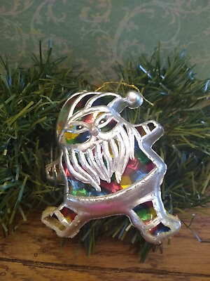 #ad Vintage Santa Faux Stained Glass Christmas Ornament Mosaic Sun Catcher Holiday $6.95